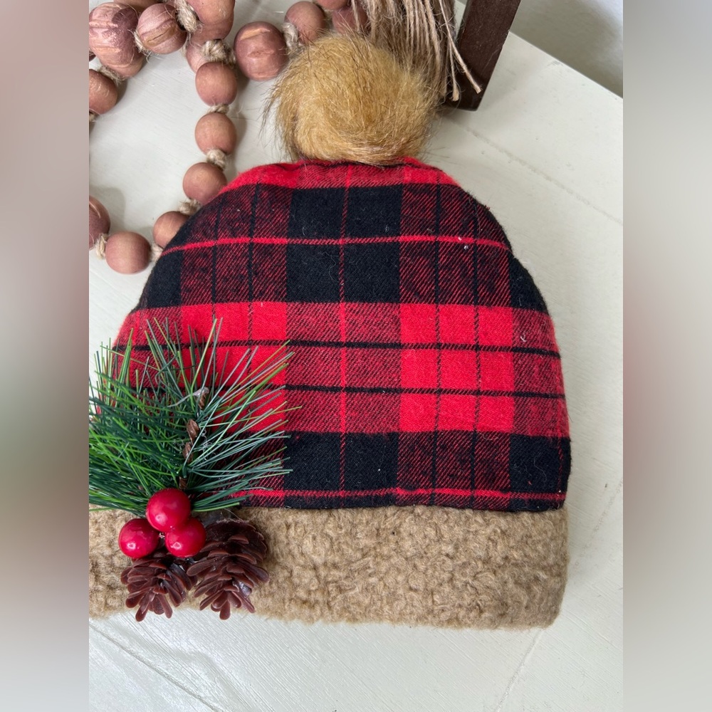 Brand New-Buffalo Plaid Beanie for Holiday Decorations